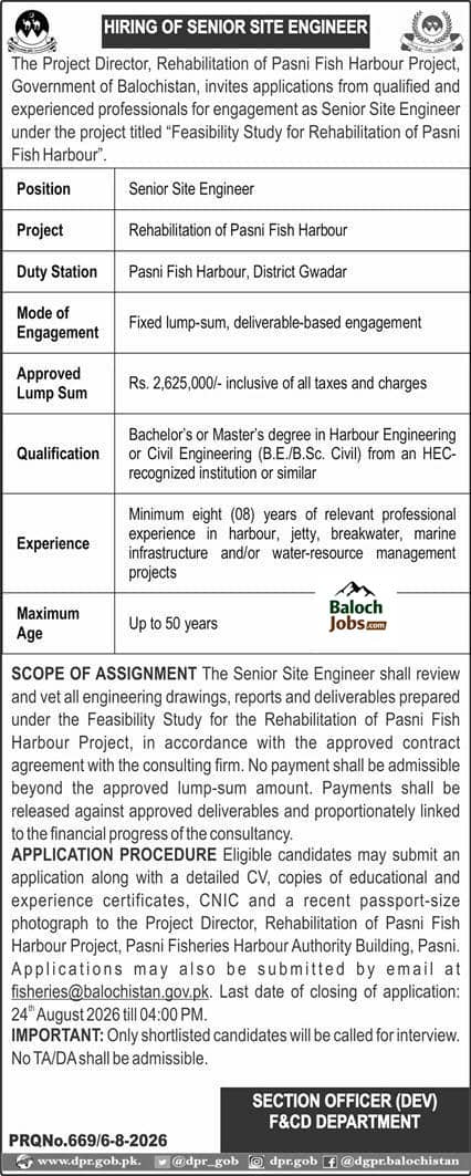 Rehabilitation of Pasni Fish Harbour Project Jobs 2026 1 Rehabilitation of Pasni Fish Harbour Project Jobs 2026 Official Advertisement