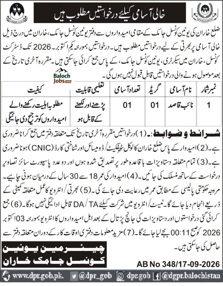 Union Council Kharan Jobs 2026 1 Union Council Kharan Jobs 2026 Advertisement